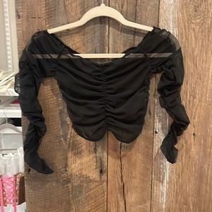 Black long sleeve sheer crop top